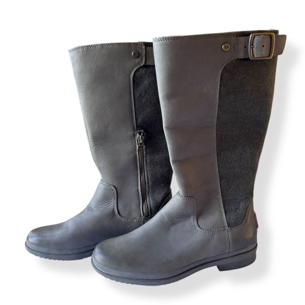 UGG Size 6.5 Women's Waterproof High Boot Janina Dk Taupe UGGPure Wool Side Zip